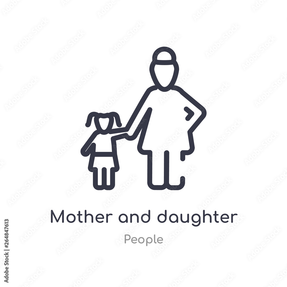Obraz premium mother and daughter outline icon. isolated line vector illustration from people collection. editable thin stroke mother and daughter icon on white background