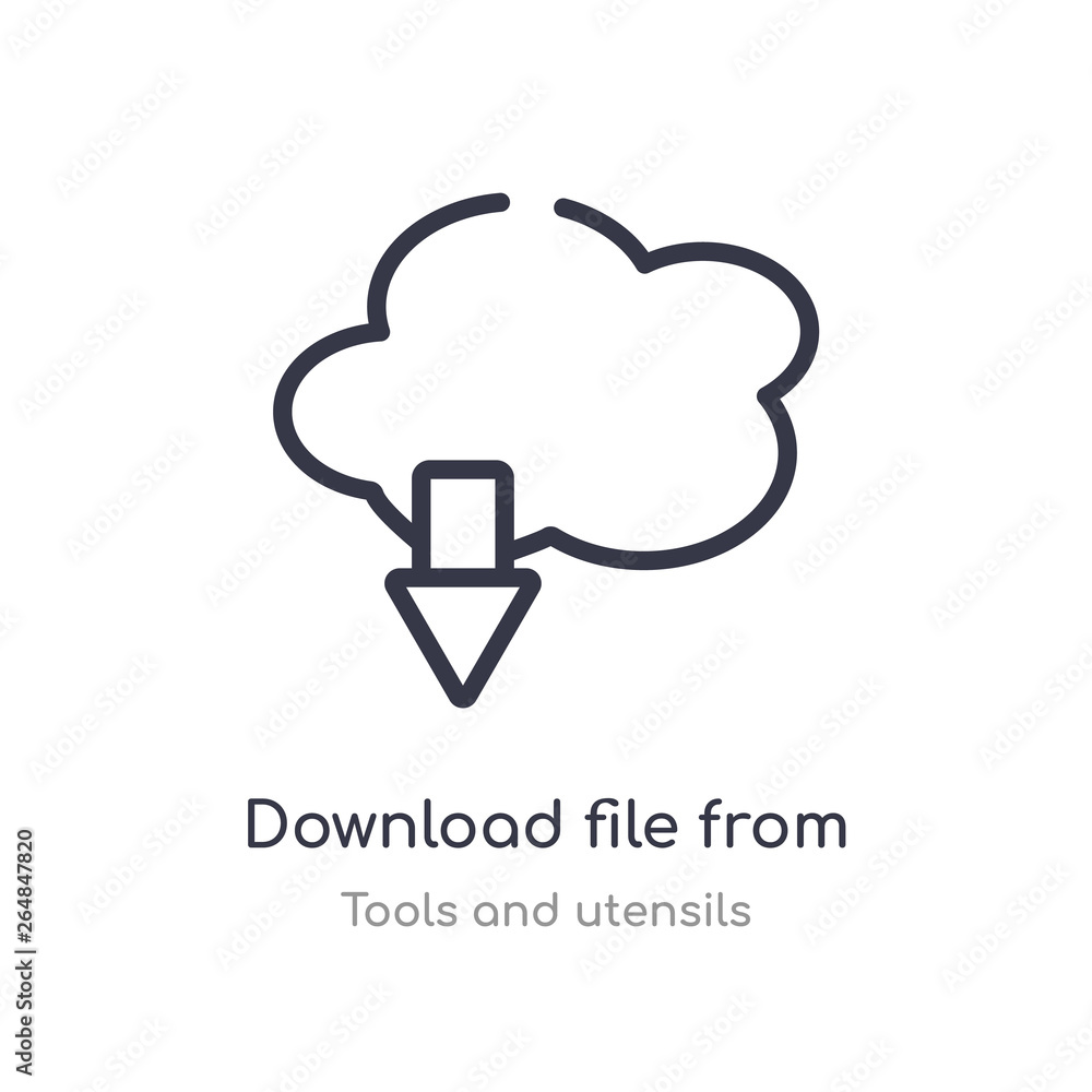 download file from cloud outline icon. isolated line vector illustration from tools and utensils collection. editable thin stroke download file from cloud icon on white background download file from cloud outline icon. isolated line vector illustration from tools and utensils collection. editable thin stroke download file from cloud icon on white background