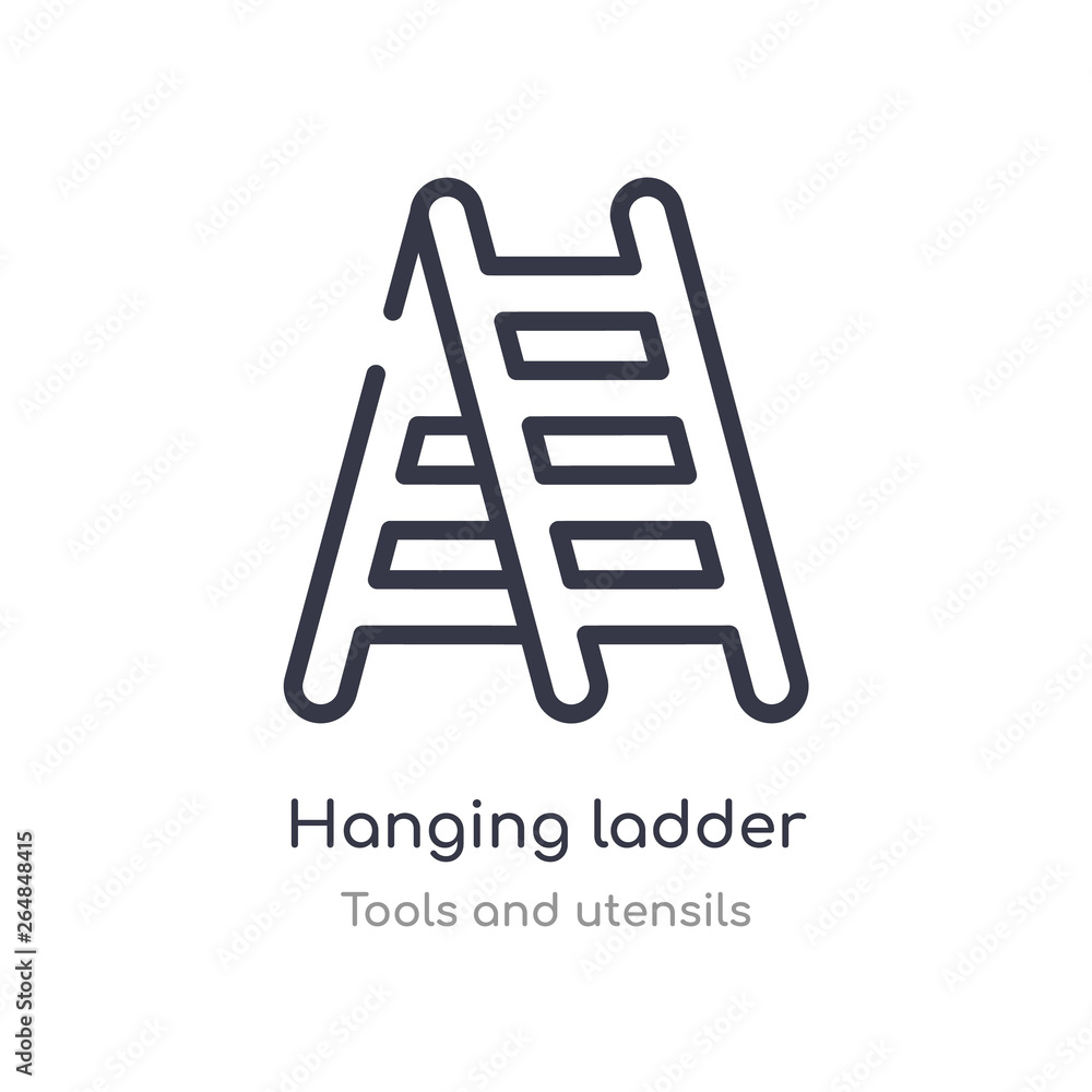 hanging ladder outline icon. isolated line vector illustration from tools and utensils collection. editable thin stroke hanging ladder icon on white background hanging ladder outline icon. isolated line vector illustration from tools and utensils collection. editable thin stroke hanging ladder icon on white background
