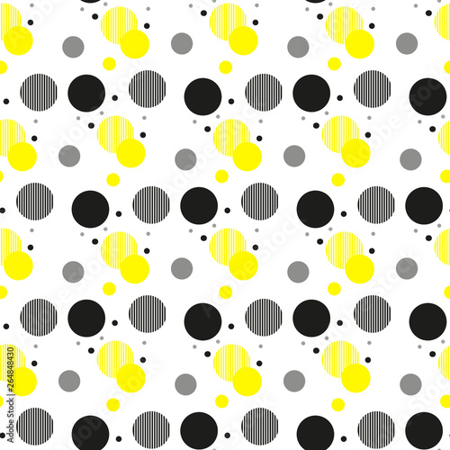 Vector geometric seamless pattern. Universal Repeating abstract circles figure in black white yellow. Modern circle design, pointillism eps 10