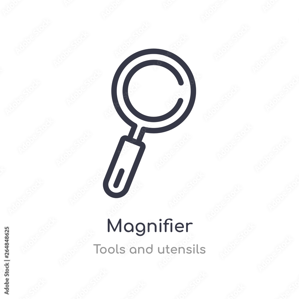 magnifier outline icon. isolated line vector illustration from tools and utensils collection. editable thin stroke magnifier icon on white background magnifier outline icon. isolated line vector illustration from tools and utensils collection. editable thin stroke magnifier icon on white background