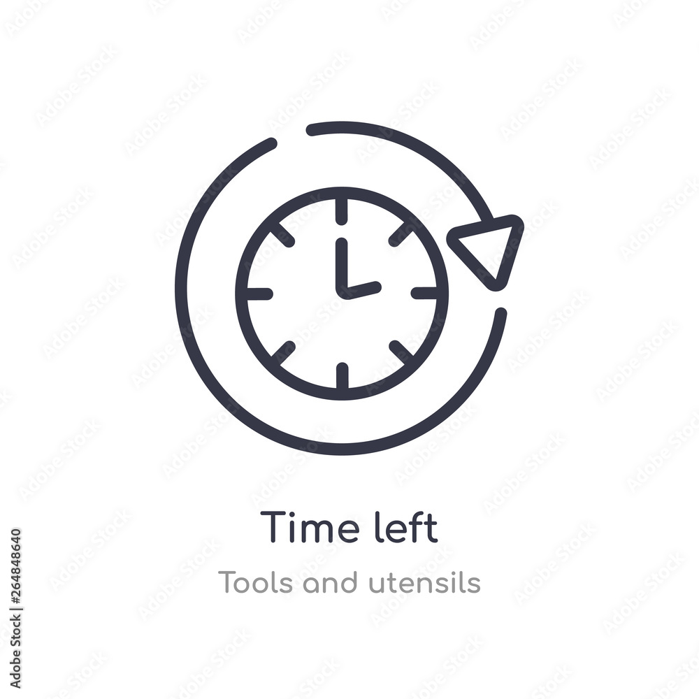 time left outline icon. isolated line vector illustration from tools and utensils collection. editable thin stroke time left icon on white background time left outline icon. isolated line vector illustration from tools and utensils collection. editable thin stroke time left icon on white background