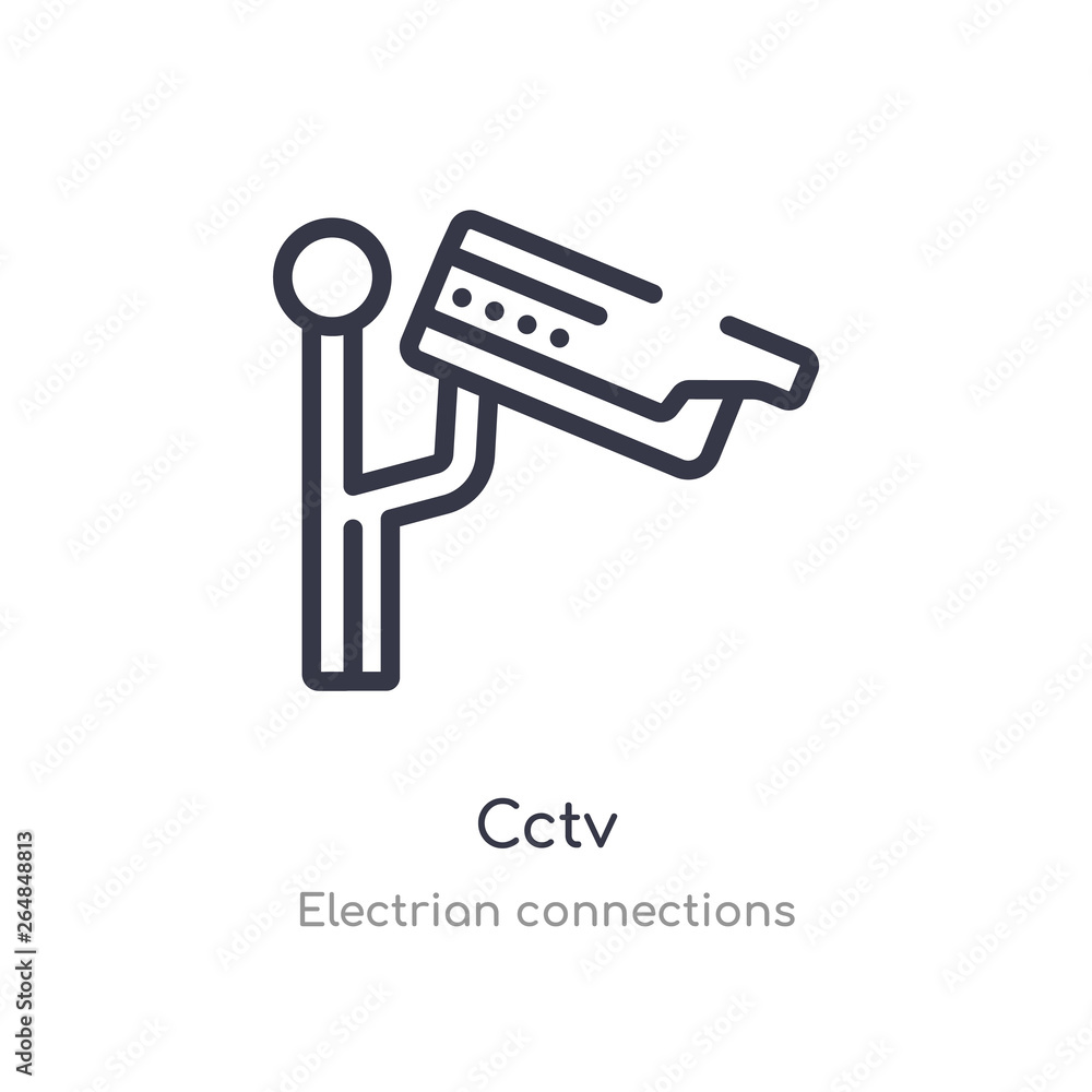 cctv outline icon. isolated line vector illustration from electrian connections collection. editable thin stroke cctv icon on white background cctv outline icon. isolated line vector illustration from electrian connections collection. editable thin stroke cctv icon on white background