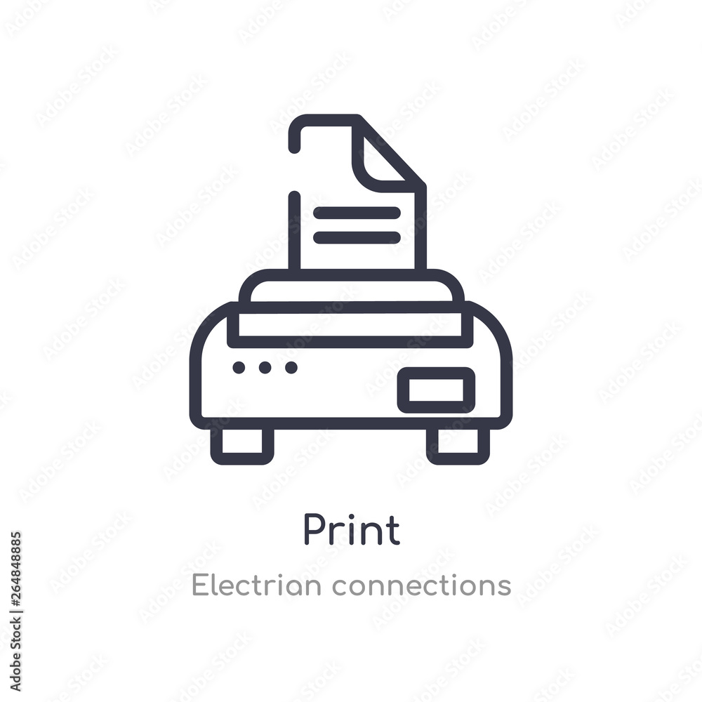 print outline icon. isolated line vector illustration from electrian connections collection. editable thin stroke print icon on white background print outline icon. isolated line vector illustration from electrian connections collection. editable thin stroke print icon on white background