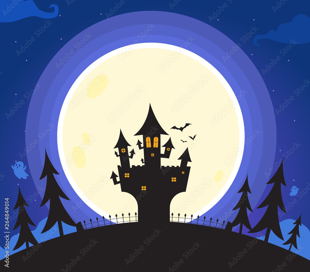haunted castle at night. Isolated Vector
