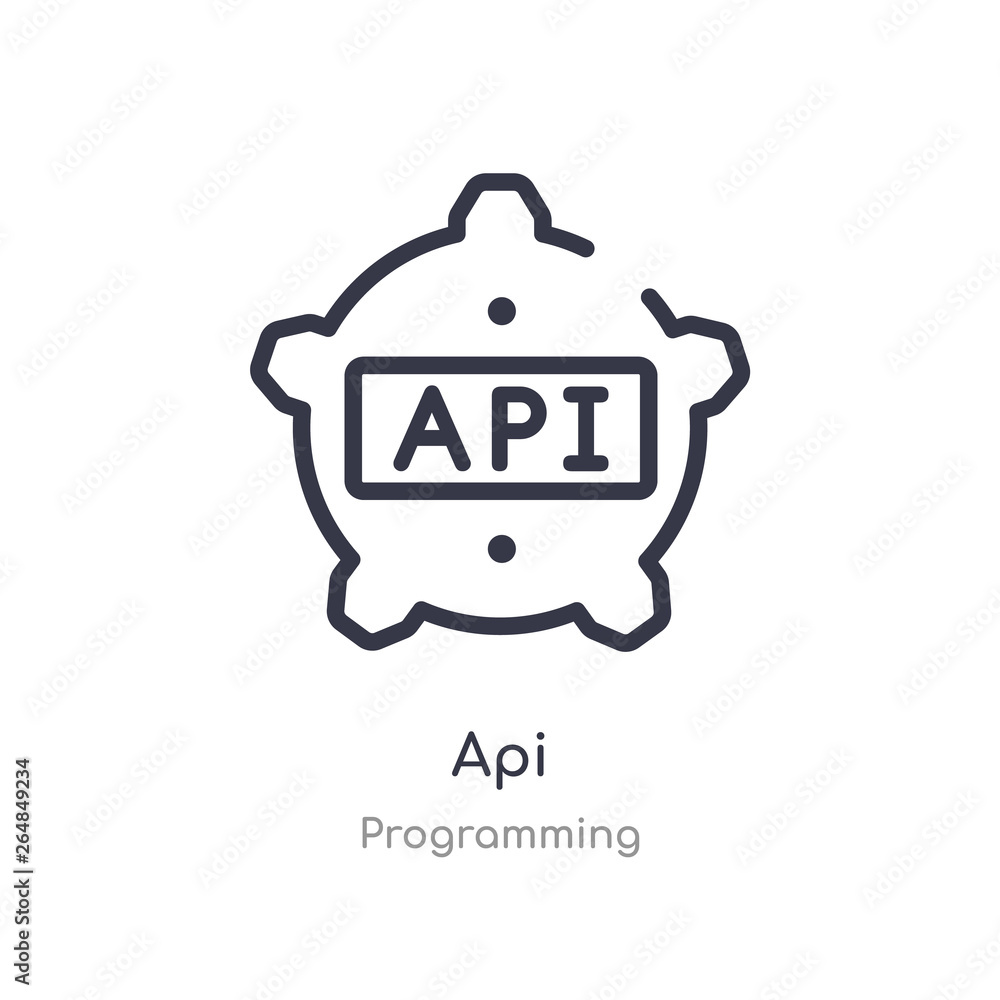 Naklejka premium api outline icon. isolated line vector illustration from programming collection. editable thin stroke api icon on white background