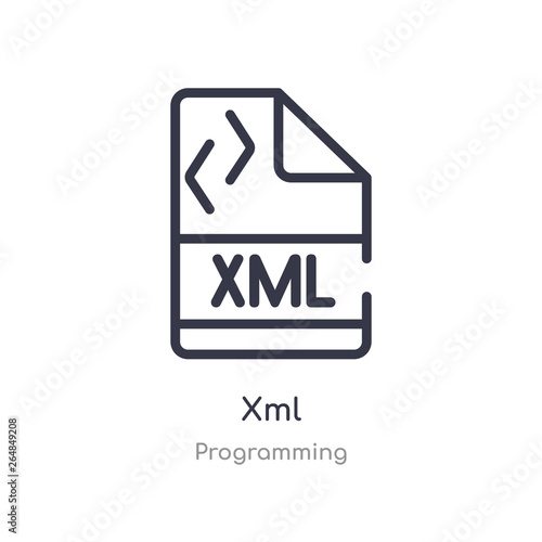 xml outline icon. isolated line vector illustration from programming collection. editable thin stroke xml icon on white background