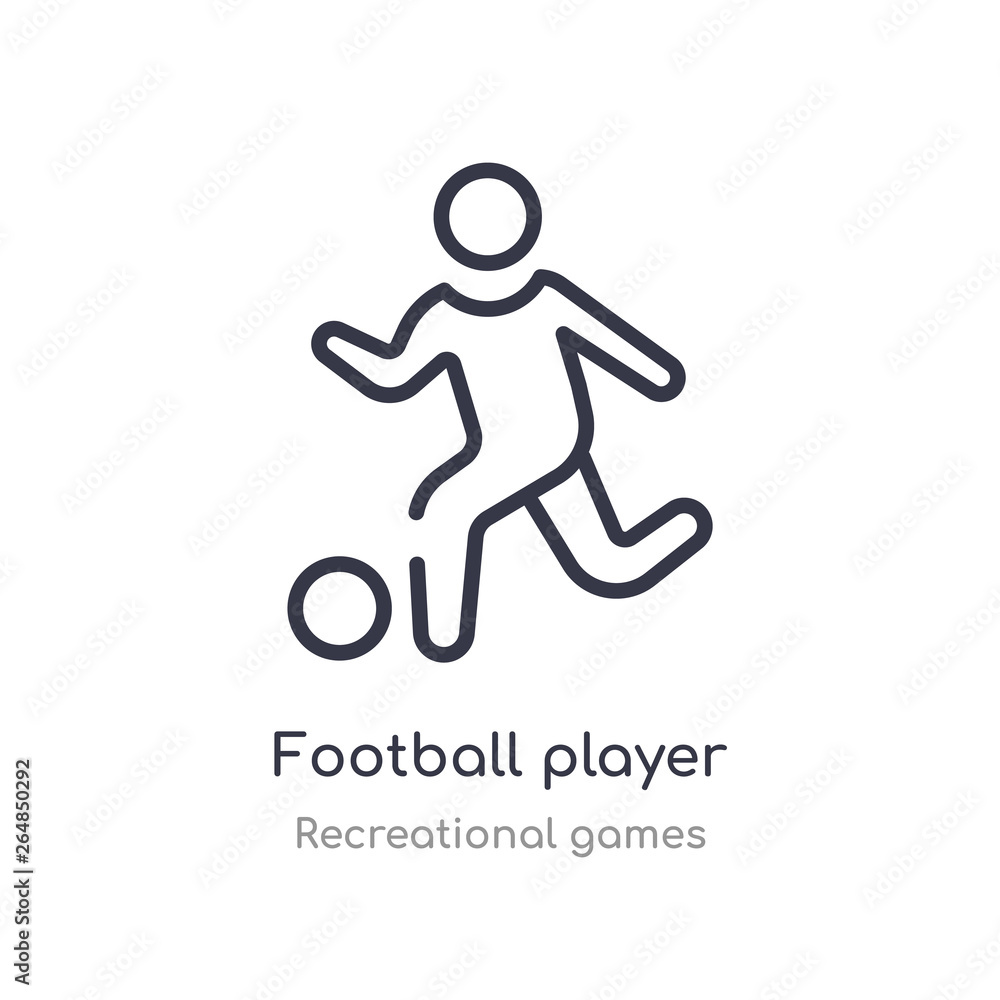 football player playing outline icon. isolated line vector illustration from recreational games collection. editable thin stroke football player playing icon on white background