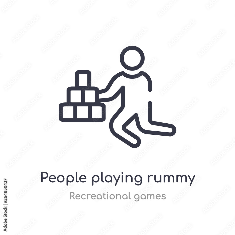 people playing rummy outline icon. isolated line vector illustration from recreational games collection. editable thin stroke people playing rummy icon on white background