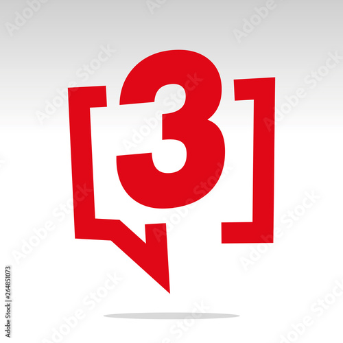 Number three 3 red speech brackets isolated logo icon sticker element