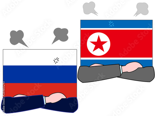  国と国との外交。ロシアと北朝鮮の状態を表している