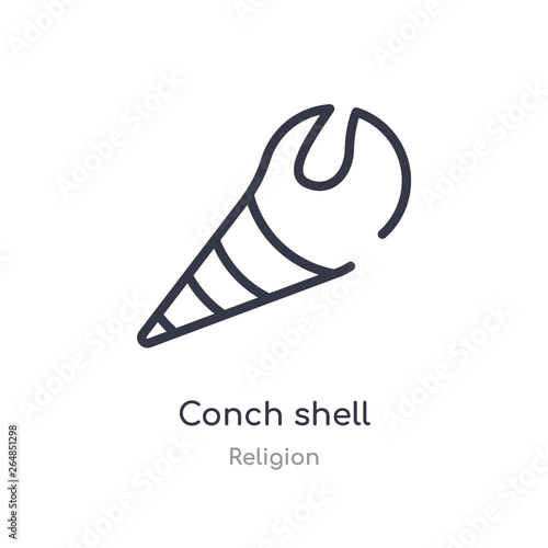conch shell outline icon. isolated line vector illustration from religion collection. editable thin stroke conch shell icon on white background