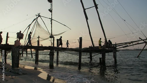 The famed Chinese Nets in Fort Kochi, Kerala, India