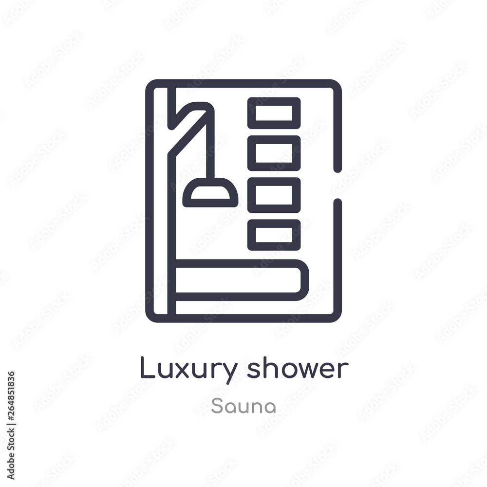 luxury shower outline icon. isolated line vector illustration from sauna collection. editable thin stroke luxury shower icon on white background luxury shower outline icon. isolated line vector illustration from sauna collection. editable thin stroke luxury shower icon on white background