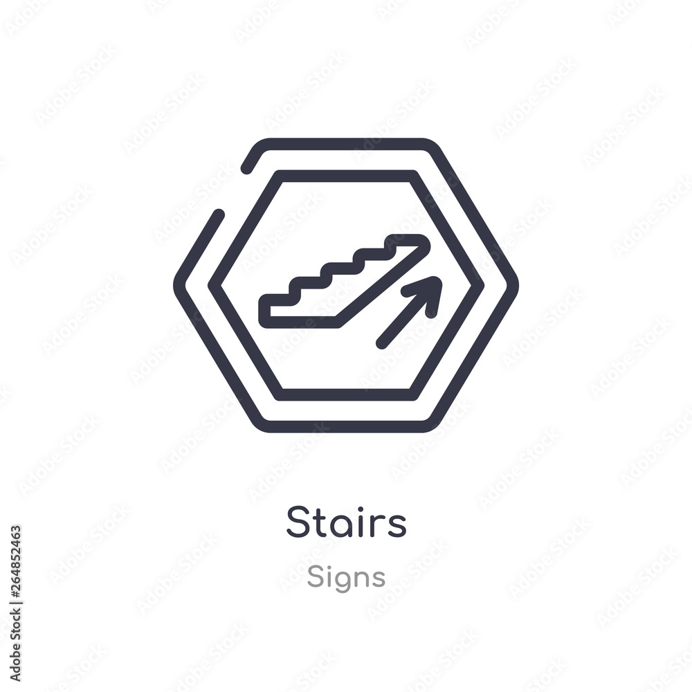 stairs outline icon. isolated line vector illustration from signs collection. editable thin stroke stairs icon on white background stairs outline icon. isolated line vector illustration from signs collection. editable thin stroke stairs icon on white background