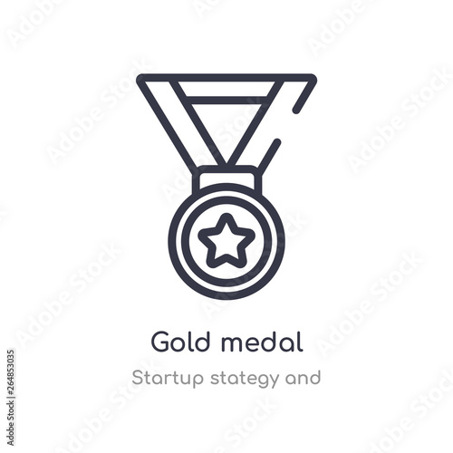 gold medal outline icon. isolated line vector illustration from startup stategy and collection. editable thin stroke gold medal icon on white background
