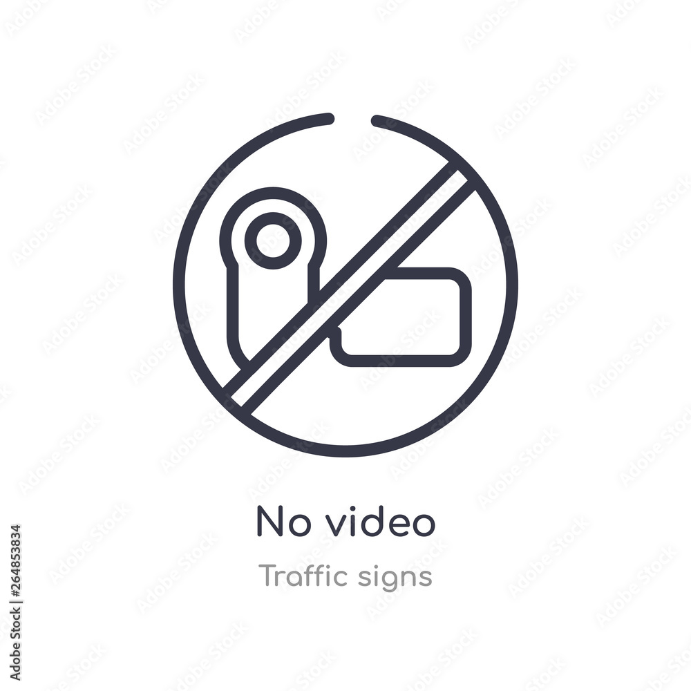 no video outline icon. isolated line vector illustration from traffic signs collection. editable thin stroke no video icon on white background no video outline icon. isolated line vector illustration from traffic signs collection. editable thin stroke no video icon on white background