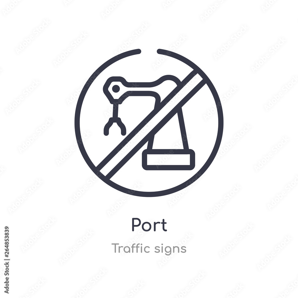 port outline icon. isolated line vector illustration from traffic signs collection. editable thin stroke port icon on white background port outline icon. isolated line vector illustration from traffic signs collection. editable thin stroke port icon on white background