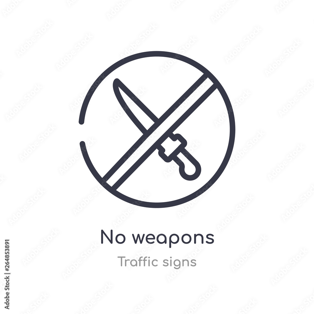 no weapons outline icon. isolated line vector illustration from traffic signs collection. editable thin stroke no weapons icon on white background no weapons outline icon. isolated line vector illustration from traffic signs collection. editable thin stroke no weapons icon on white background