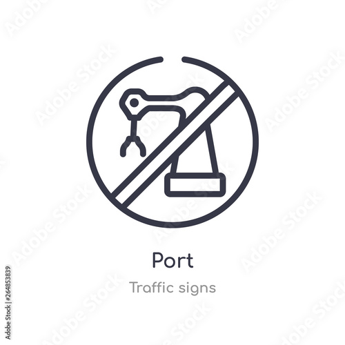 port outline icon. isolated line vector illustration from traffic signs collection. editable thin stroke port icon on white background