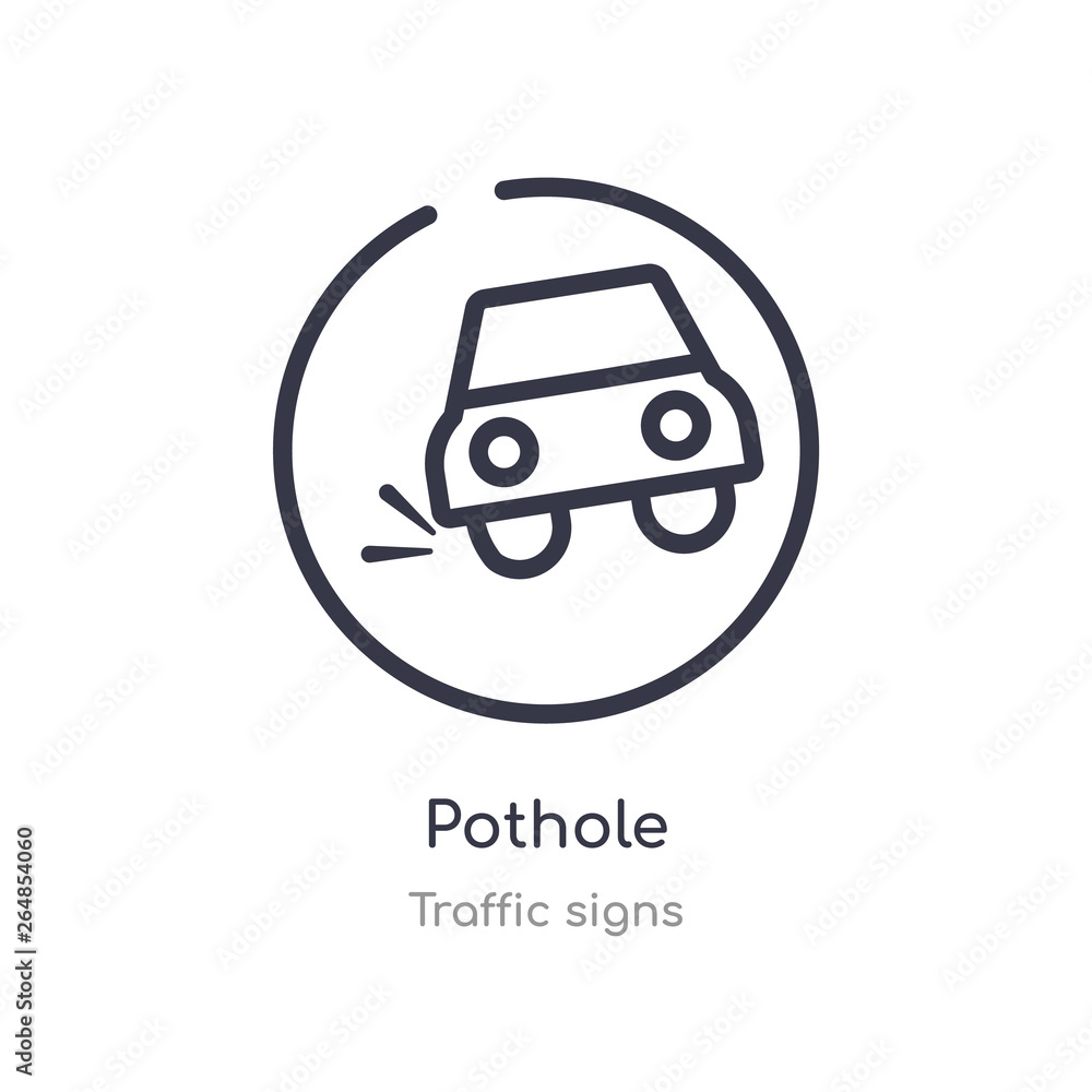Obraz premium pothole outline icon. isolated line vector illustration from traffic signs collection. editable thin stroke pothole icon on white background