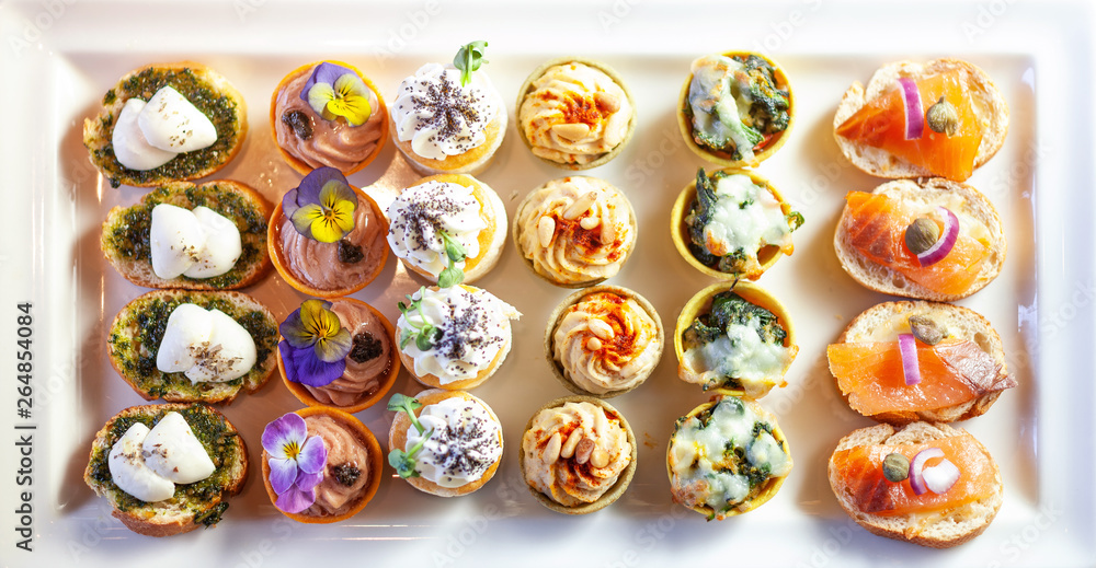 Beautifuly designed appetizer plate close-up top view Beautifuly designed appetizer plate close-up top view