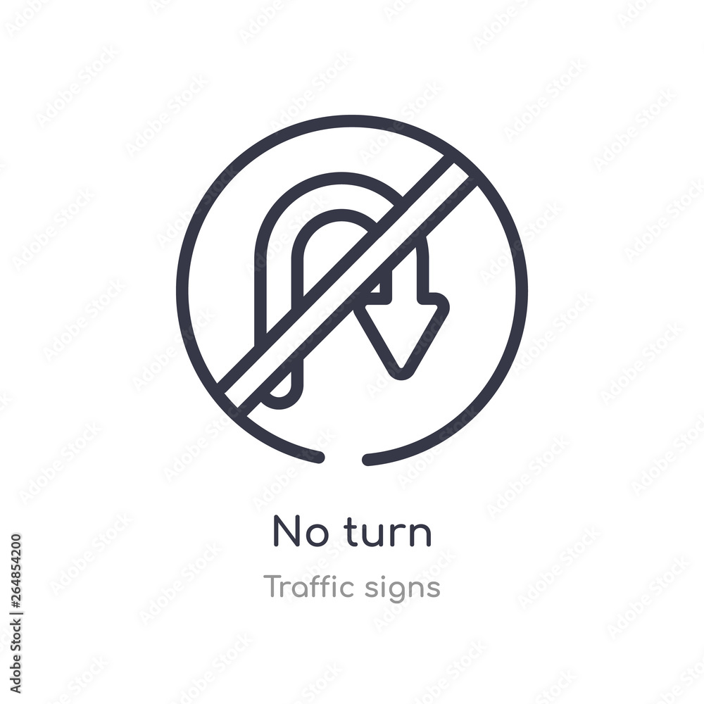 no turn outline icon. isolated line vector illustration from traffic signs collection. editable thin stroke no turn icon on white background no turn outline icon. isolated line vector illustration from traffic signs collection. editable thin stroke no turn icon on white background