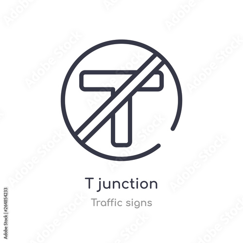 t junction outline icon. isolated line vector illustration from traffic signs collection. editable thin stroke t junction icon on white background