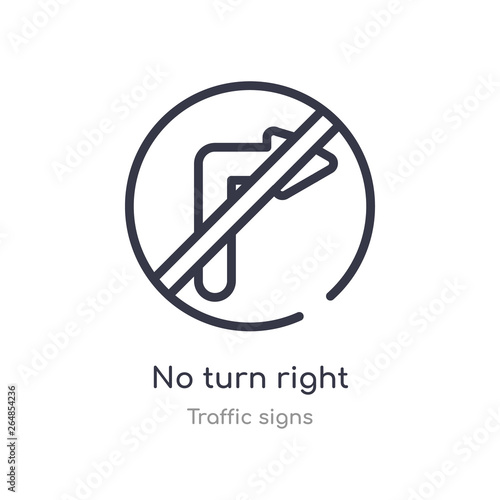 no turn right outline icon. isolated line vector illustration from traffic signs collection. editable thin stroke no turn right icon on white background