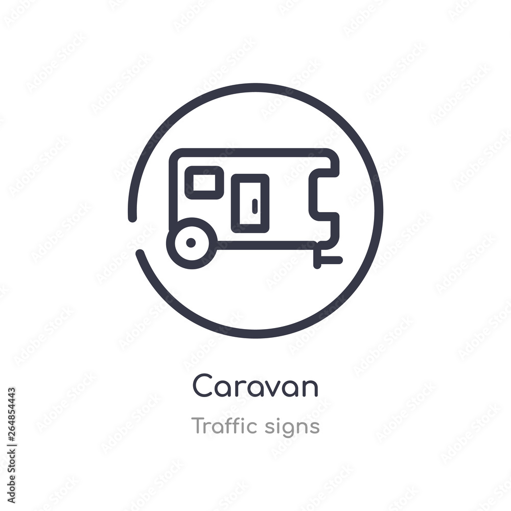 caravan outline icon. isolated line vector illustration from traffic signs collection. editable thin stroke caravan icon on white background caravan outline icon. isolated line vector illustration from traffic signs collection. editable thin stroke caravan icon on white background