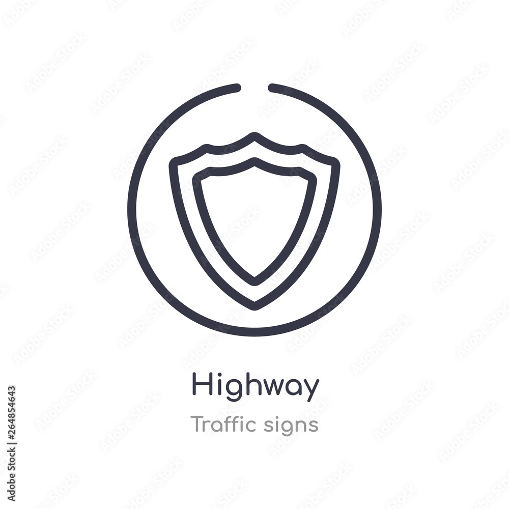 highway outline icon. isolated line vector illustration from traffic signs collection. editable thin stroke highway icon on white background highway outline icon. isolated line vector illustration from traffic signs collection. editable thin stroke highway icon on white background