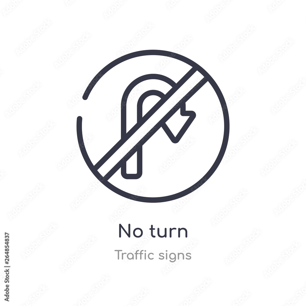 no turn outline icon. isolated line vector illustration from traffic signs collection. editable thin stroke no turn icon on white background no turn outline icon. isolated line vector illustration from traffic signs collection. editable thin stroke no turn icon on white background