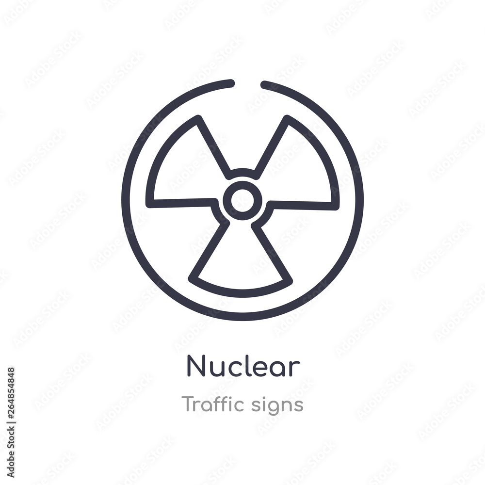 nuclear outline icon. isolated line vector illustration from traffic signs collection. editable thin stroke nuclear icon on white background nuclear outline icon. isolated line vector illustration from traffic signs collection. editable thin stroke nuclear icon on white background