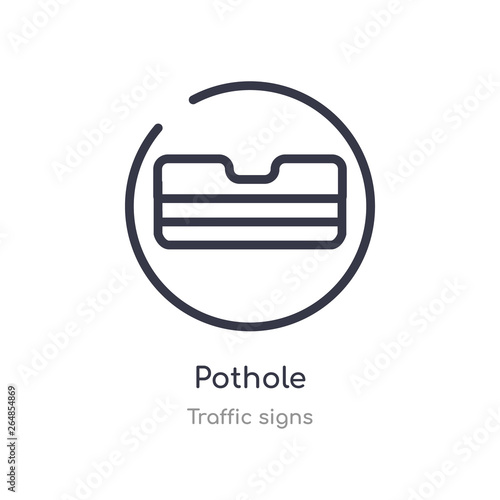 pothole outline icon. isolated line vector illustration from traffic signs collection. editable thin stroke pothole icon on white background