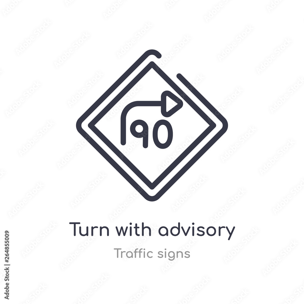 turn with advisory speed outline icon. isolated line vector illustration from traffic signs collection. editable thin stroke turn with advisory speed icon on white background turn with advisory speed outline icon. isolated line vector illustration from traffic signs collection. editable thin stroke turn with advisory speed icon on white background