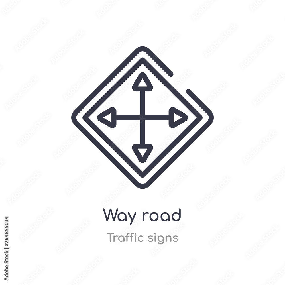 way road outline icon. isolated line vector illustration from traffic signs collection. editable thin stroke way road icon on white background way road outline icon. isolated line vector illustration from traffic signs collection. editable thin stroke way road icon on white background