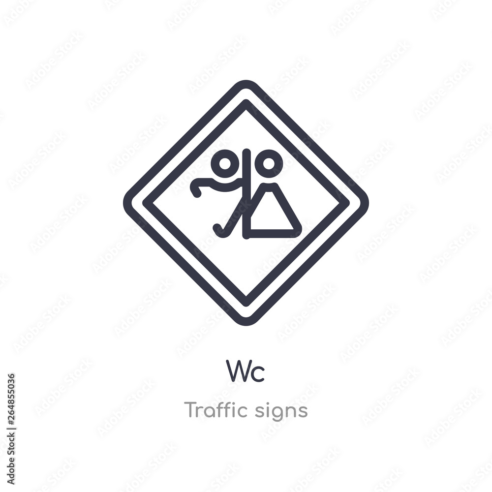 wc outline icon. isolated line vector illustration from traffic signs collection. editable thin stroke wc icon on white background wc outline icon. isolated line vector illustration from traffic signs collection. editable thin stroke wc icon on white background