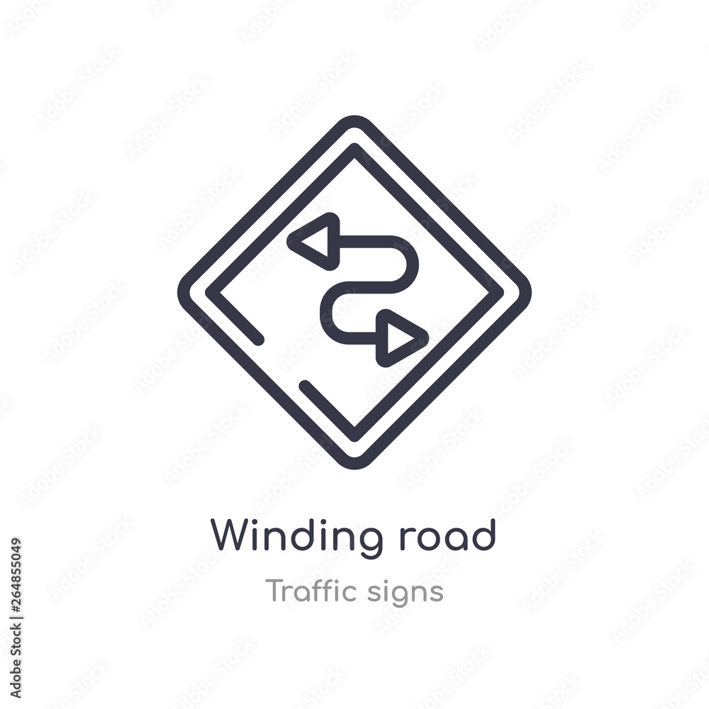 winding road outline icon. isolated line vector illustration from traffic signs collection. editable thin stroke winding road icon on white background winding road outline icon. isolated line vector illustration from traffic signs collection. editable thin stroke winding road icon on white background