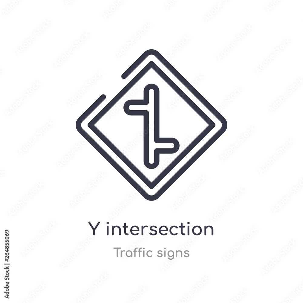 y intersection outline icon. isolated line vector illustration from traffic signs collection. editable thin stroke y intersection icon on white background y intersection outline icon. isolated line vector illustration from traffic signs collection. editable thin stroke y intersection icon on white background