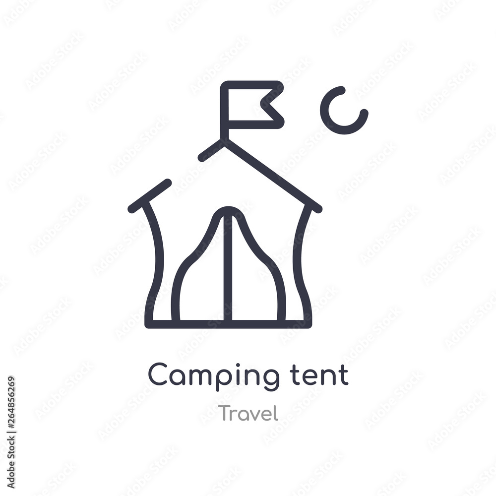 camping tent outline icon. isolated line vector illustration from travel collection. editable thin stroke camping tent icon on white background