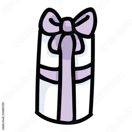 Cute purple gift box cartoon vector illustration motif set. Hand drawn birthday present wrapping ribbon. Pastel christmas party graphics. Decorative suprise web buttons.