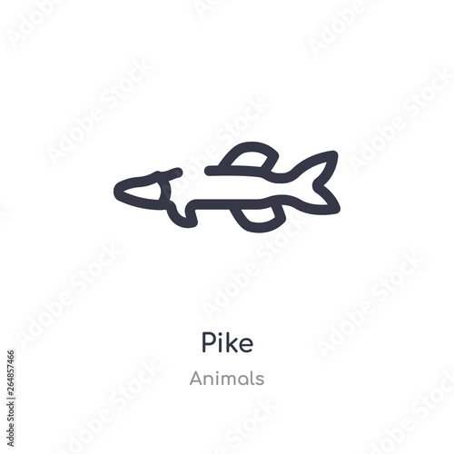 pike outline icon. isolated line vector illustration from animals collection. editable thin stroke pike icon on white background