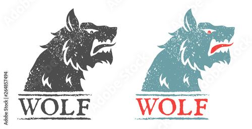 Vintage emblem with angry wolf