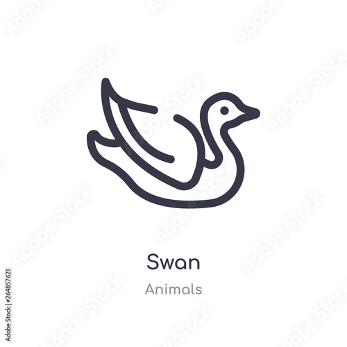 swan outline icon. isolated line vector illustration from animals collection. editable thin stroke swan icon on white background