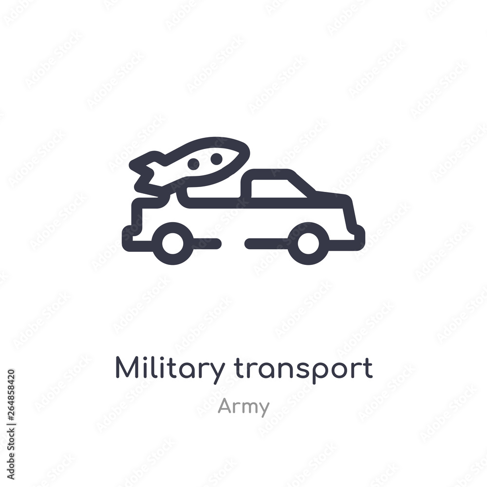 military transport outline icon. isolated line vector illustration from army collection. editable thin stroke military transport icon on white background