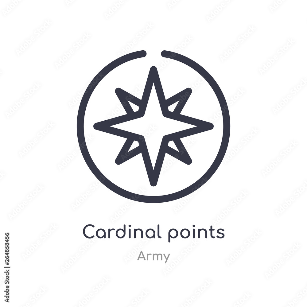 cardinal points on winds star outline icon. isolated line vector illustration from army collection. editable thin stroke cardinal points on winds star icon on white background