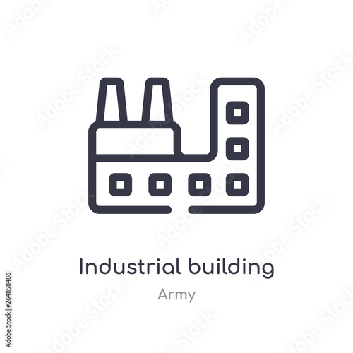 industrial building with contaminants outline icon. isolated line vector illustration from army collection. editable thin stroke industrial building with contaminants icon on white background