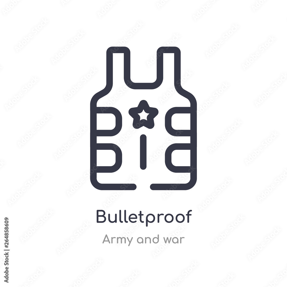 bulletproof outline icon. isolated line vector illustration from army and war collection. editable thin stroke bulletproof icon on white background
