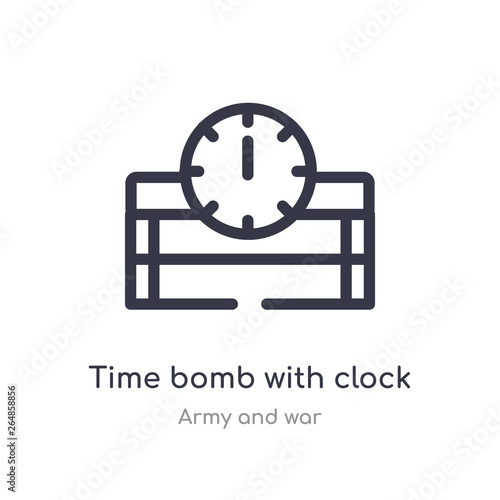 time bomb with clock outline icon. isolated line vector illustration from army and war collection. editable thin stroke time bomb with clock icon on white background