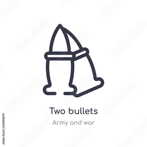 two bullets outline icon. isolated line vector illustration from army and war collection. editable thin stroke two bullets icon on white background